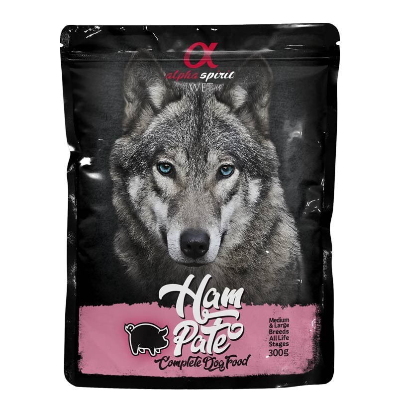 Alpha Spirit perro pouch pate jamon 12x300grs